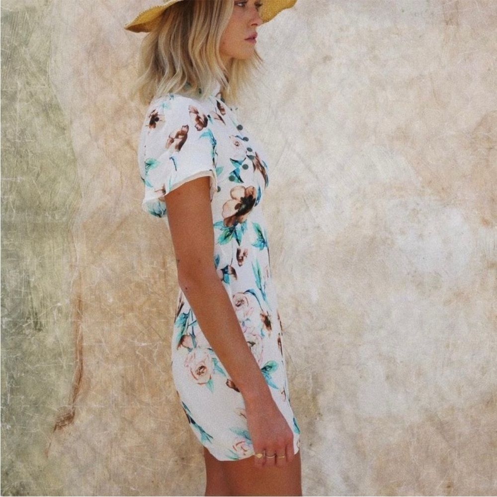 Stone Cold Fox Floral Mini Dress in Cream and Brown